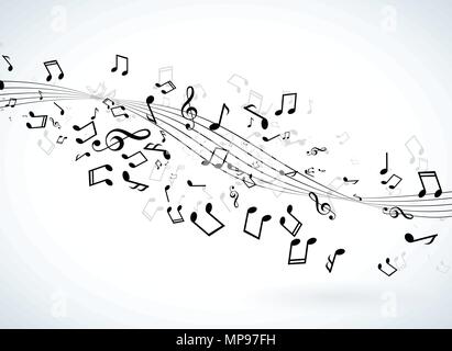 Musik Abbildung mit fallenden Noten auf weißem Hintergrund. Vektor Design für Banner, Poster, Grußkarten. Stock Vektor