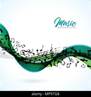 Vektor Musik Abbildung mit fallenden Noten und abstrakte Color Design auf weißem Hintergrund für Einladung, Banner, Poster, Grußkarten. Stock Vektor