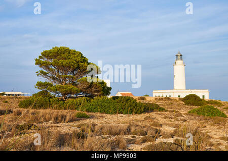 Malerischer Blick auf La Mola Leuchtturm und Umgebung in der Nähe von El Pilar de la Mola Stadt in Formentera (Balearen, Spanien) Stockfoto