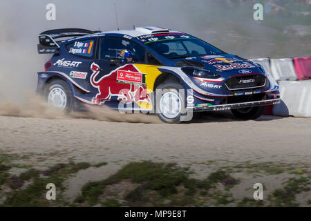 Portugal, 18. Mai 2018: Sebastien Ogier von Frankreich und Julien Ingrassia von Frankreich konkurrieren in ihren M-Sport FORD WRT Ford Fiesta WRC während der SS 5. Stockfoto