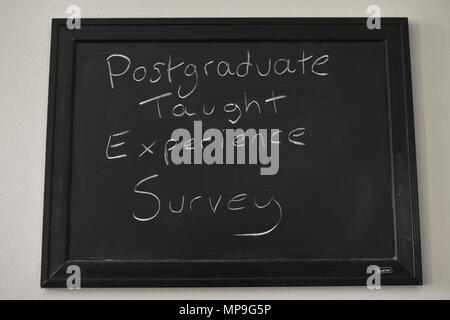 Postgraduale lehrte Erfahrung Umfrage in weißer Kreide auf einer Tafel an der Wand montiert. Stockfoto