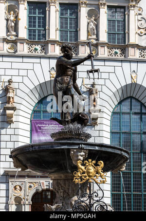 Danzig - Gdansk - Danzig. Der Neptunbrunnen. Neptunbrunnen. Stockfoto