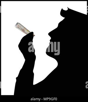Silhouette von Mann, der Rauch der Zigarette aus Euro Stock Vektor