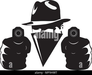 Gangster im Schatten mit Zwei-zimmer Gewehren Vector Illustration Stock Vektor