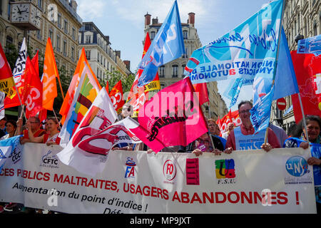 Lyon, Frankreich, 22. Mai 2018: Die von Gewerkschaften genannt, Beamte werden gesehen, wie sie in den Straßen von Lyon (Zentral-ost-Frankreich), am 2. Mai Stockfoto