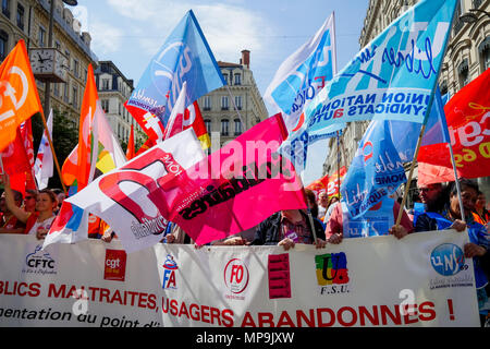 Lyon, Frankreich, 22. Mai 2018: Die von Gewerkschaften genannt, Beamte werden gesehen, wie sie in den Straßen von Lyon (Zentral-ost-Frankreich), am 2. Mai Stockfoto