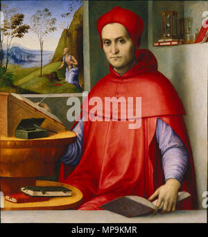 Englisch: Porträt der Kardinal in seiner Studie (wie der hl. Hieronymus). Englisch: eventuell Kardinals Bibbiena. ca. 1519. 819 Lorenzo Costa005 Stockfoto