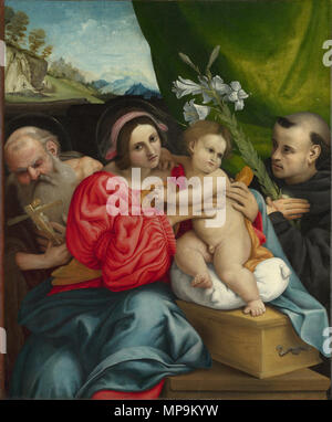 Die Jungfrau und Kind mit den Heiligen Hieronymus und Nikolaus von Tolentino 1522. 819 Lorenzo Lotto - Die Jungfrau mit Kind und den Heiligen Hieronymus und Nikolaus von Tolentino - Google Kunst Projekt Stockfoto