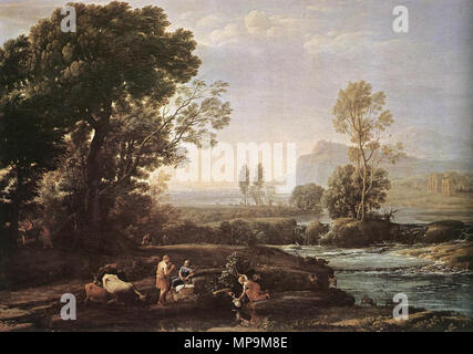 Französisch: Paysage avec Le repos en vol vers l'Egypte Landschaft mit Rest in der Flucht nach Ägypten 1647. 820 Claude Lorrain: Landschaft mit Ruhe auf der Flucht nach Ägypten - WGA 05001 Stockfoto