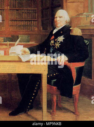 Französisch: Le roi Louis XVIII méditant sur la Charte, Assis à sa Tabelle de travail au Palais des Tuileries aus dem 19. Jahrhundert. 825 Louis 18. Stockfoto