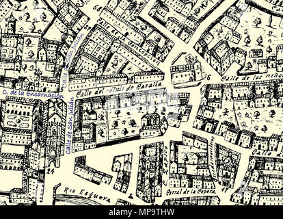 (C) RATIO Entwicklungen GmbH [Fus]. Español: Plano parcial de la Ciudad de Valladolid de Ventura Seco, 1738. Se aprecia la Zona de San Benito y la Iglesia Parroquial desaparecida (Nr. 5) de San Julián y Santa Basilisa. 1738. Ventura Seco 1738 1009 Plano Valladolid 1738 Parcial lou Stockfoto