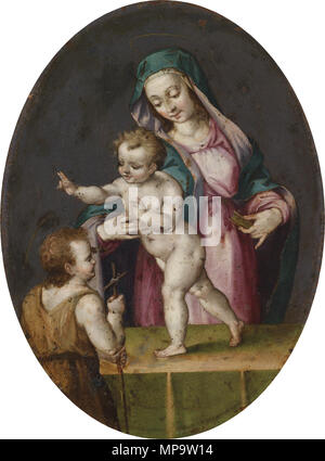 . English: Madonna mit Art und dem Johannesknaben. 17. Jahrhundert. 840 Madonna mit Kind und Heiligen Johannes dem Täufer Lombardei 17. Jahrhundert Stockfoto