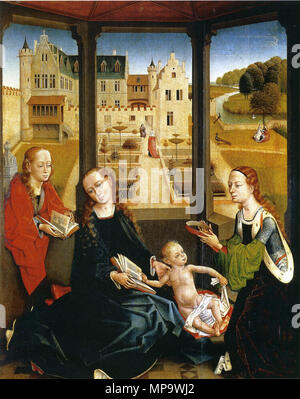 . Español: La Virgen y el Niño con Santa Catalina y Santa Bárbara, óleo sobre Tabla, Granada, Capilla Real. finales Del Siglo XV. Maestro de la Leyenda de Santa Catalina 842 Maestro de la Leyenda de Santa Catalina - Granada Stockfoto