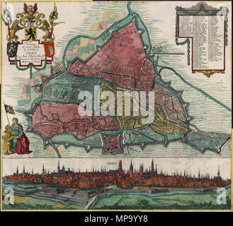 . Englisch: Karte von Gent von M.Seutter und J.M. Probst. 6. März 2012. M.Seutter und J.M. Probst 851 Karte von Gent von M.Seutter und J.M. Probst, 1780 Stockfoto