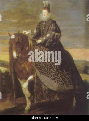 Equestrian portrait von Margarita von Österreich. Español: Retrato de la Reina Margarita de Austria (1584-1611), Que fue Reina consorte de España por su matrimonio con el rey Felipe III de España y también La Madre del rey Felipe IV. . Ca. 1635. 855 Margarita - Österreich Velazquez Stockfoto