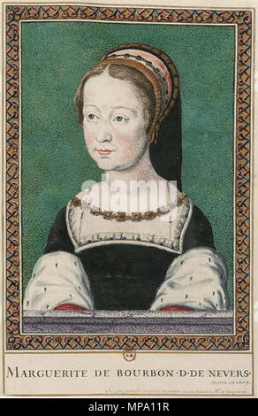 . Français: Dessin de Roger de Gaignières d'après un tableau de Corneille de Lyon représentant Madeleine de Valois, fille du roi François Ier. Le Portrait était autrefois identifié à Tort à Marguerite de Bourbon, duchesse de Nevers (1516-1559). Quelle: Anne Dubois de Groer, Corneille La Haye, dit Corneille de Lyon, Arthéna, 1997, S.112-113. . 16. Jahrhundert. Unbekannt 856 Marguerite de Bourbon, duchesse de Nevers, 02. Stockfoto