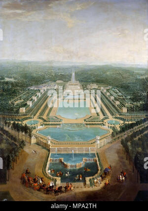 . Français: "Vue générale du Château de Marly, prise de l'Abreuvoir" (1724) représentant le Château de Marly à Marly-le-Roi, Frankreich Deutsch: "Allgemeine Ansicht des Chateau de Marly, aus der das Wasser im Pool" (1724), die das Chateau de Marly in Marly-le-Roi, Frankreich Deutsch: Schloss Marly in Marly-le-Roi, Frankreich 日本語: 《 水飲み場から眺めた、マルリー宮殿の全体景観》 （1724 年）。 フランス、マルリー＝ル＝ロワにあるマルリー宮殿が表わされている。 gesehen. 1724. Français: Pierre-Denis Martin (1663-1742) Englisch: Pierre-Denis Martin (1663-1742) Deutsch: Pierre-Denis Martin (1663-1742) 日本語: ピエル＝ドニ ・マルタン （1663年～1742 年） 863 Marly 1724 Stockfoto