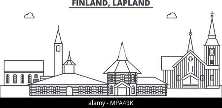 Finnland, Lappland Linie skyline Vector Illustration. Finnland, Lappland lineare Stadtbild mit berühmten Wahrzeichen und Sehenswürdigkeiten der Stadt, Vektor Landschaft. Stock Vektor