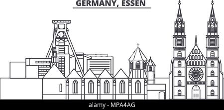 Deutschland, vermindern die Skyline Vector Illustration. Deutschland, Vermindern lineare Stadtbild mit berühmten Wahrzeichen und Sehenswürdigkeiten der Stadt, Vektor Landschaft. Stock Vektor