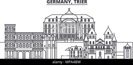 Deutschland, Trier Linie skyline Vector Illustration. Deutschland, Trier lineare Stadtbild mit berühmten Wahrzeichen und Sehenswürdigkeiten der Stadt, Vektor Landschaft. Stock Vektor