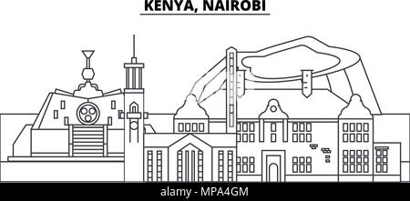 Kenia, Nairobi Linie skyline Vector Illustration. Kenia, Nairobi lineare Stadtbild mit berühmten Wahrzeichen und Sehenswürdigkeiten der Stadt, Vektor Landschaft. Stock Vektor