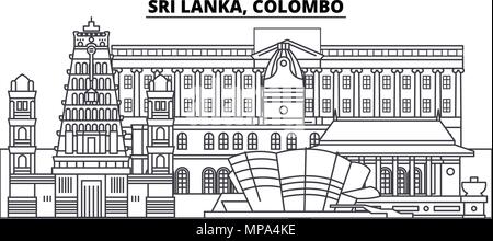 Sri Lanka, Colombo Linie skyline Vector Illustration. Sri Lanka, Colombo lineare Stadtbild mit berühmten Wahrzeichen und Sehenswürdigkeiten der Stadt, Vektor Landschaft. Stock Vektor