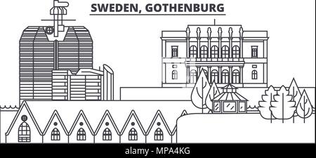 Schweden, Göteborg Linie skyline Vector Illustration. Schweden, Göteborg lineare Stadtbild mit berühmten Wahrzeichen und Sehenswürdigkeiten der Stadt, Vektor Landschaft. Stock Vektor