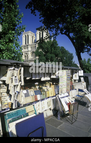 1988 historische BUCH STÄNDE LES BOUQUINISTES KATHEDRALE NOTRE DAME, PARIS FRANKREICH Stockfoto