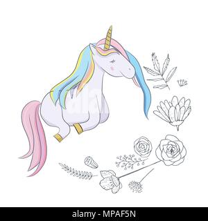 Abbildung: mit einem niedlichen mystischen unicorn Tier. Magie, Fantasy, Party, Spiel für Kinder, lernen das Thema Design Element. Vector Illustration Stock Vektor