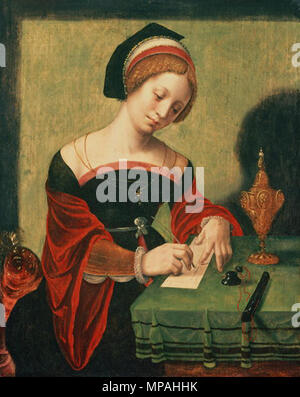 . Bildnis einer Dame wie die Magdalena. 16. Jahrhundert. 871 Meister der weiblichen Hälfte Längen M schreiben Stockfoto