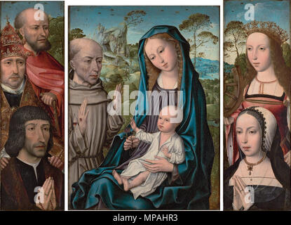 . Ein Triptychon: zentrale Panel: Die Jungfrau und Kind mit dem hl. Franziskus von Assisi; die Flügel: die Heiligen Hieronymus und Gregor der Große mit einem Spender, und die hl. Katharina mit einem donatrix. 1533. 872 Master der Legende von Maria Magdalena - ein Triptychon (Die Jungfrau und Kind mit dem Hl. Franz von Assisi) Stockfoto