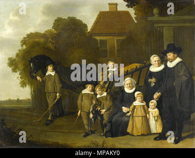 Porträt des Meebeeck Cruywagen Familie in der Nähe von dem Tor ihres Landes zu Hause auf dem Uitweg in der Nähe von Amsterdam ca. 1642. 880 Meebeeck Cruywagen Familie von Van Loo Stockfoto