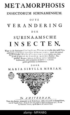 . Titelblatt von Metamorphosis insectorum Surinamensium. 1705. Maria Sibylla Merian (1647-1717) 885 Merian Metamorphose Titel Stockfoto
