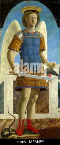 St. Michael. Saint Michael Piero della Francesca Tempera auf Holz, 133 x 59,5 cm London, National Gallery. Abgeschlossen 1469. 887 Michael Franchesca Stockfoto