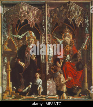 Englisch: Altarbild der Kirchenväter: hl. Augustinus und den hl. Gregor circa 1483. 887 Michael Pacher - Altarbild der Kirche Väter - Hl. Augustinus und den hl. Gregor-WGA 16811 Stockfoto