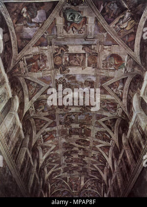English: zur Schöpfungsgeschichte Deckenfresko in der Sixtinischen Kapelle, Gesamtansicht von 1508 bis 1512. 889 Michelangelo Buonarroti 014 Stockfoto
