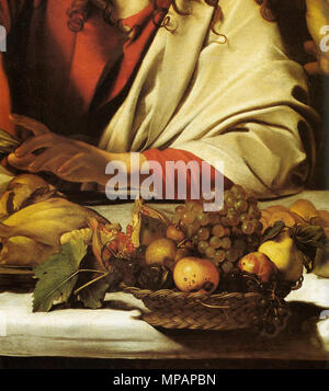 Abendmahl in Emmaus (Detail) zwischen 1601 und 1602. 889 Michelangelo Merisi da Caravaggio - Abendmahl in Emmaus (Detail) - WGA 04145 Stockfoto