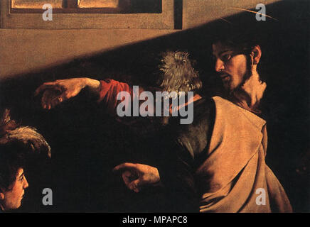 Die Berufung des heiligen Matthäus (Detail) zwischen 1599 und 1600. 889 Michelangelo Merisi da Caravaggio - Die Berufung des heiligen Matthäus (Detail) - WGA 04119 Stockfoto