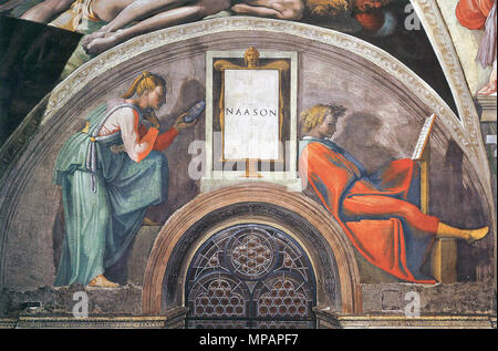 English: Naason, Lünette (restauriert) 1508-1512. 889 Michelangelo Sixtinische Kapelle Decke - Naason wiederhergestellt Stockfoto