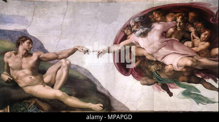 Englisch: Erschaffung des Adam 1510. 890 Michelangelo, Erschaffung des Adam 01. Stockfoto