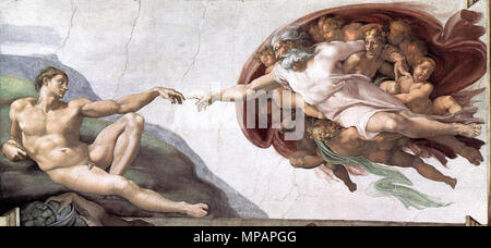 Englisch: Erschaffung des Adam 1510. 890 Michelangelo, Erschaffung des Adam 02. Stockfoto