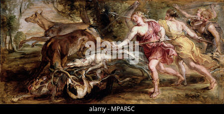 Englisch: Diana und ihre Nymphen, Jagd 1636. 976 Peter Paul Rubens - Diana und ihre Nymphen, Jagd (1636) Stockfoto