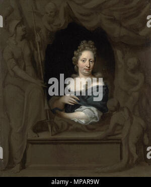 Porträt von Eva Visscher. Anhänger der Datei: Michiel van Musscher - ovale zelfportret in grisaille.jpg. 1685. 892 Michiel van Musscher 002 Stockfoto