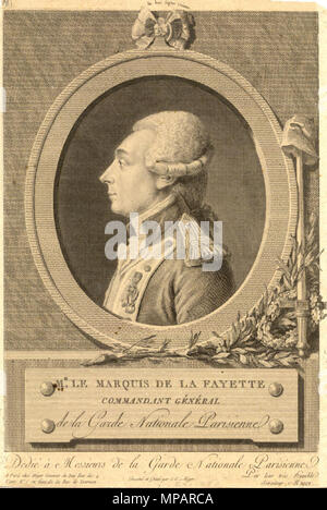 . "Le Marquis de La Fayette, Kommandant général de la Garde nationale Parisienne". Portrait Gilbert du Motier, Marquis de La Fayette. 18. 892 Miger - Marquis de La Fayette Stockfoto