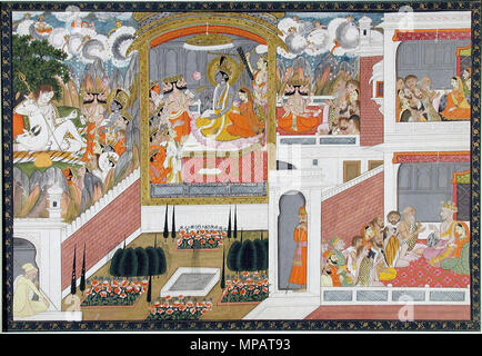 . Englisch: Serie Titel: Rama's Reise Suite Name: Ramayana Anzeige Artist: Purkhu Erstellungsdatum: Ca. 1825 Display Abmessungen: 10 11/32 x 14 27/32 in. (26,3 cm x 37,7 cm) Kreditlinie: Edwin Binney 3 Sammlung Beitritt Artikelnummer: 1990.1303 Sammlung: <a href='Http://www.sdmart.org/art/our-collection/asian-art' rel='nofollow'> Die San Diego Museum der Kunst</a>. 15 Oktober 2001, 12:10:46. 1183 Die Verehrung von Shiva, Vishnu und Brahma (6124593967) Stockfoto