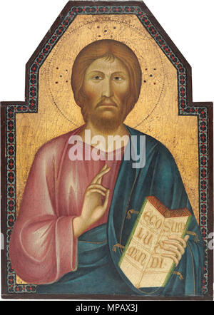 Anhänger von Cimabue, Christus zwischen St. Peter und St. Jakobus Major [Mitte], Ende des 13. Jahrhunderts, Tempera auf Panel, Andrew W. Mellon Collection. Englisch: Christus am Ende des 13. Jahrhunderts Tempera auf der mittleren Abdeckung (mit Rand Streifen): 78,4 x 55,5 cm (30 7/8 x 21 7/8 in.) Mitte (ohne Randstreifen): 75,6 x 52,7 cm (29 3/4 x 20 3/4 in.) Washington National Gallery Kunst Andrew W. Mellon Collection 1937.1.2. b Nicht auf Anzeigen. 29 Januar 2014, 13:06:09. 903 Der Montor Polyptychon - Christus Stockfoto