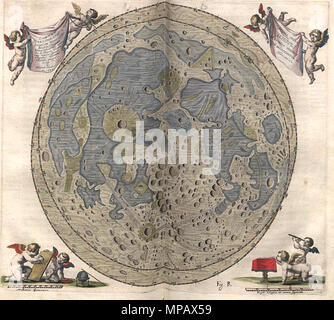 . Polski: Mapa księżyca autorstwa Jana Heweliusza English: mondkarte von Johannes Hevelius Englisch: Karte des Mondes von der Astronom Johannes Hevelius eingraviert. 1645. Johannes Hevelius (1611-1687) 904 Mond von Johannes Hevelius 1645 Stockfoto