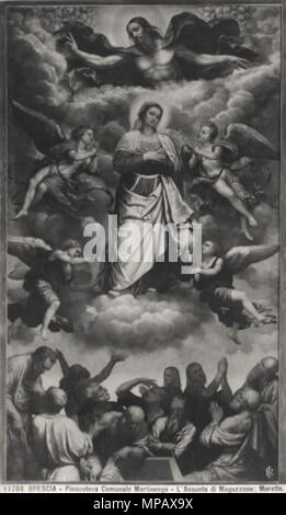 . Italiano: Olio su tela, 450 x 272 cm, Chiesa di Santa Maria Assunta di Maguzzano residierte Lonato del Garda Brescia Italia. . 1554. 905 Moretto, assunzione di Maguzzano residierte Stockfoto