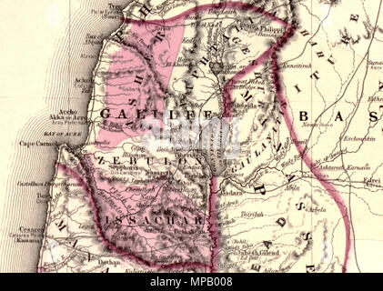 Johnson's Palästina. Englisch: Ein schönes Beispiel für A.J.Johnson's Karte 1862 Palästina/Israel/Heiliges Land. Details der Region südlich von Beirut zu Busaireh und bis Kadesch-Barnea. Erstreckt sich nach Osten bis an den Berg Alsadamus im heutigen Syrien. Bietet sowohl moderne und antike Geographie, oft unter Hinweis auf mehrere Namen für die gleichen politischen und geografischen Gegebenheiten. Zeigt auch zahlreiche Straßen und Karawanen in der gesamten Region. Einem Einsatz in der unteren linken Quadranten Details die Jerusalem mit 10 wichtigen biblischen Stätten, Kirchen und Moscheen. Eine eingravierte Blick auf Damaskus de Stockfoto