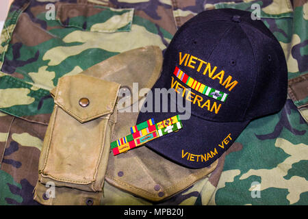 Vietnam Veteran hat, Service Bänder & Original Service Beutel Stockfoto